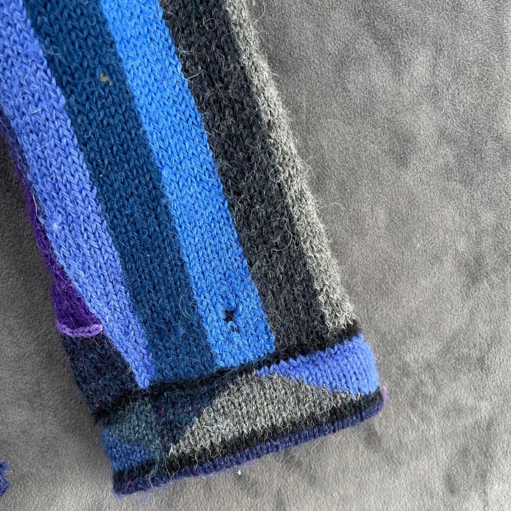 VTG La Vicunita Baby Alpaca Cardigan Sweater Blue Purple Floral Geometric Peru - Picture 4 of 8